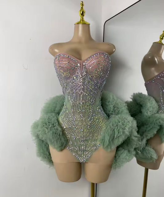 Green moonlight Fur Dress