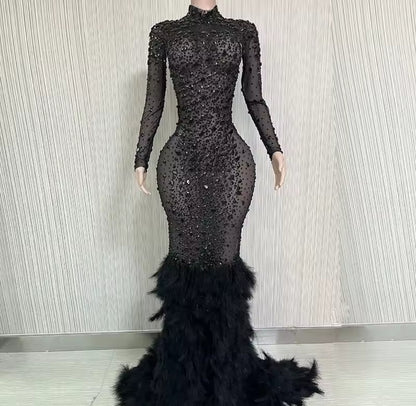 Crystal / Feather Long evening Gown
