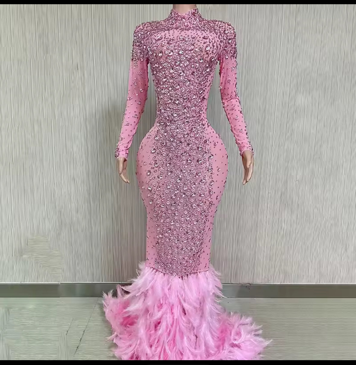 Crystal / Feather Long evening Gown