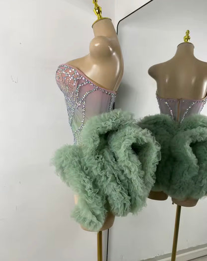 Green moonlight Fur Dress