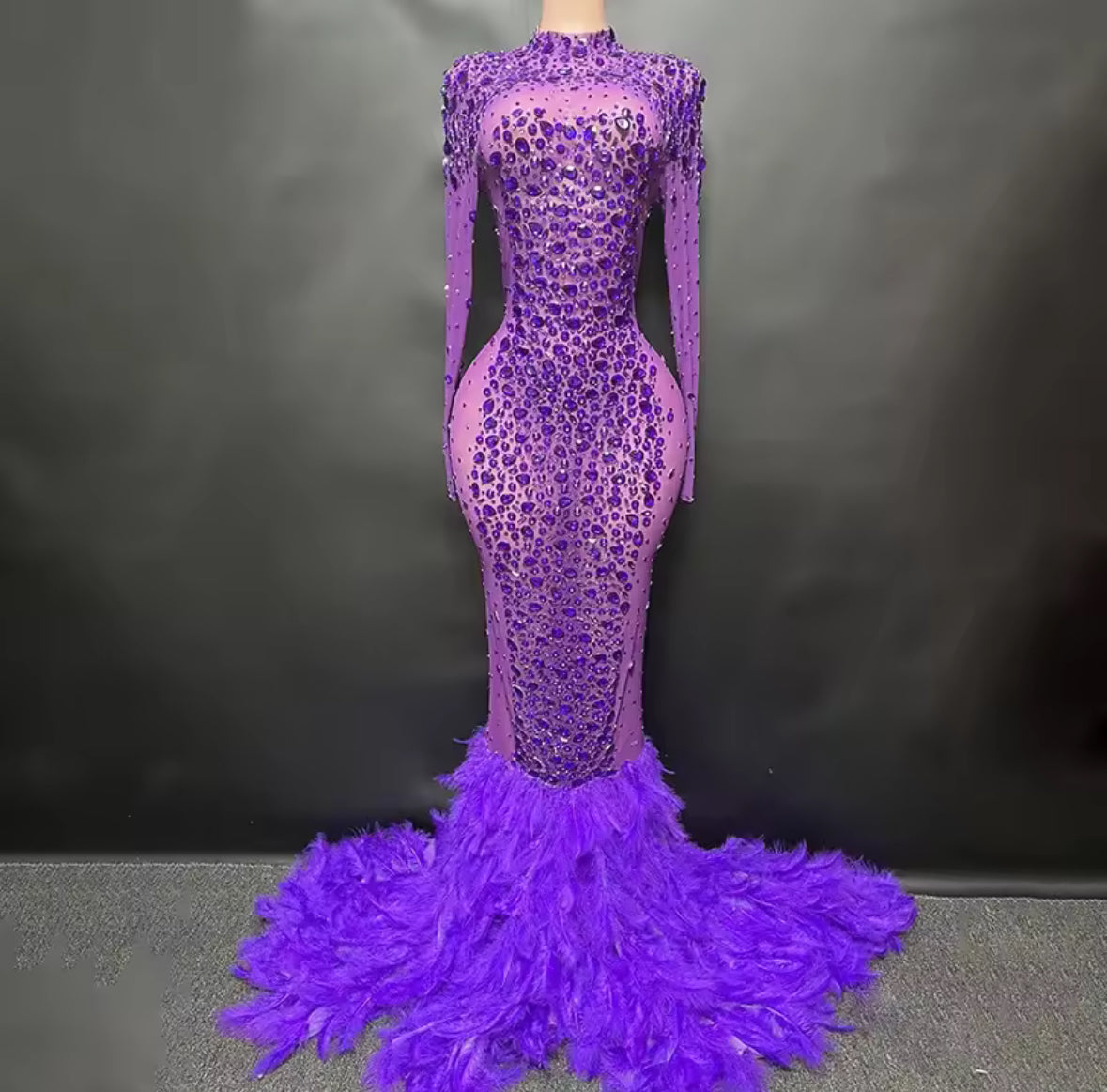 Crystal / Feather Long evening Gown