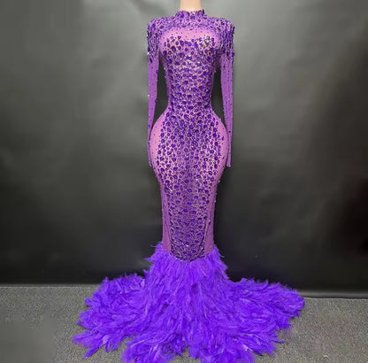 Crystal / Feather Long evening Gown