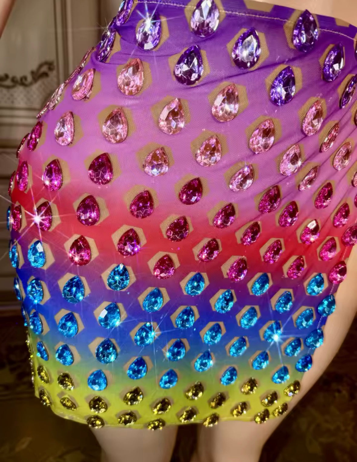 Rainbow diamond halter skirt set