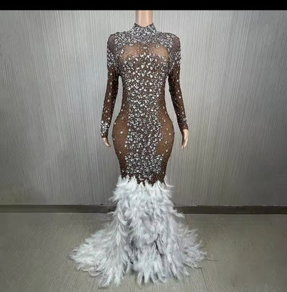 Crystal / Feather Long evening Gown