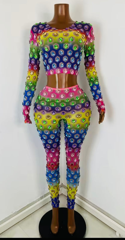 Rainbow Crystal 2 piece pants set