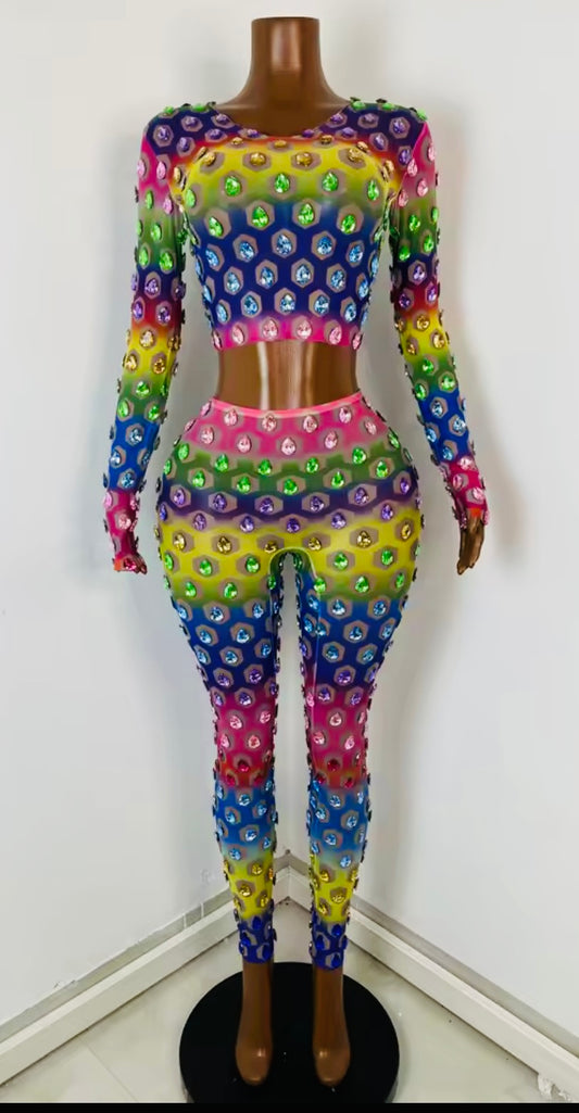 Rainbow Crystal 2 piece pants set
