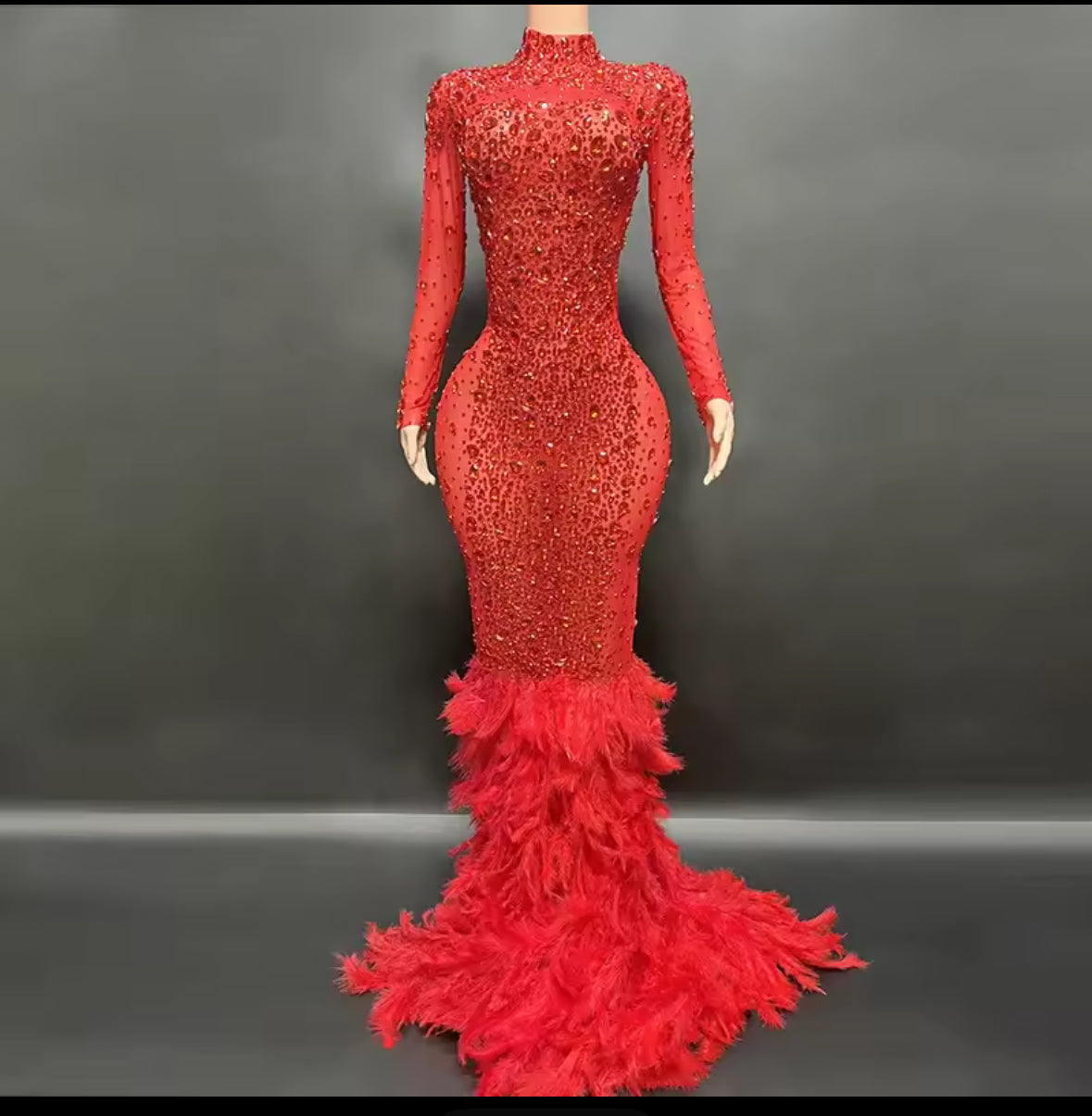 Crystal / Feather Long evening Gown