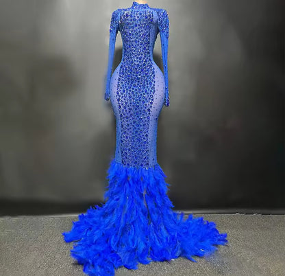 Crystal / Feather Long evening Gown