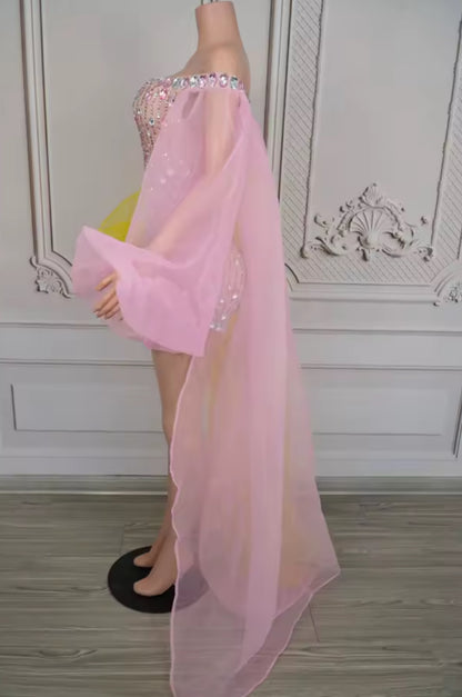 Pink & Yellow Lantern Sleeve Dress
