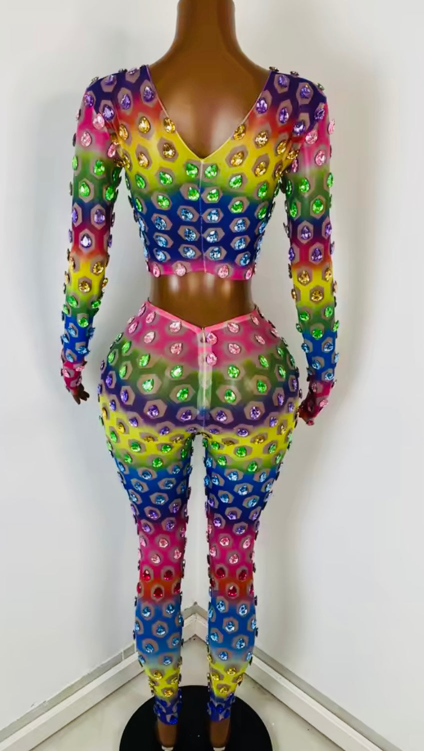 Rainbow Crystal 2 piece pants set