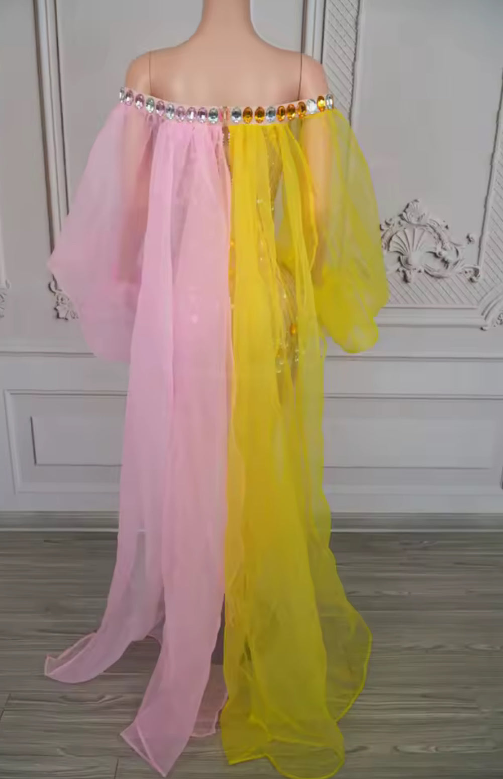Pink & Yellow Lantern Sleeve Dress