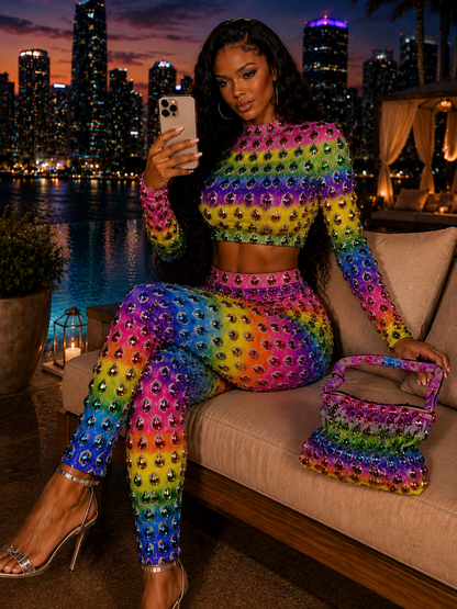 Rainbow Crystal 2 piece pants set