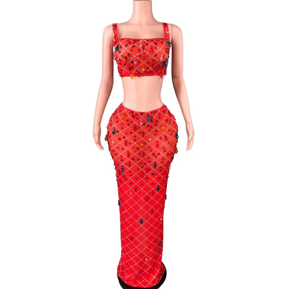Crop Top Long Skirt Two Pieces Set