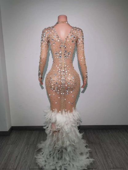Crystal / Feather Long evening Gown