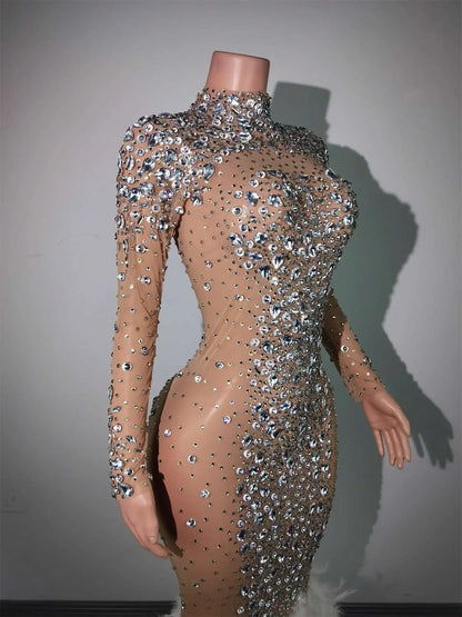 Crystal / Feather Long evening Gown