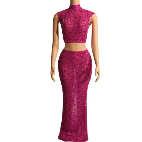 Pink Diamonds Crop Top Skirt Set