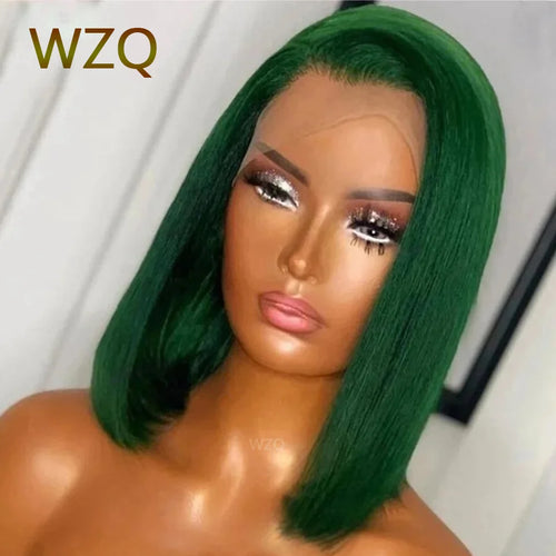 Light Green Short Bob Wig Pink Colored Human Hair Wigs 13x4 Lace