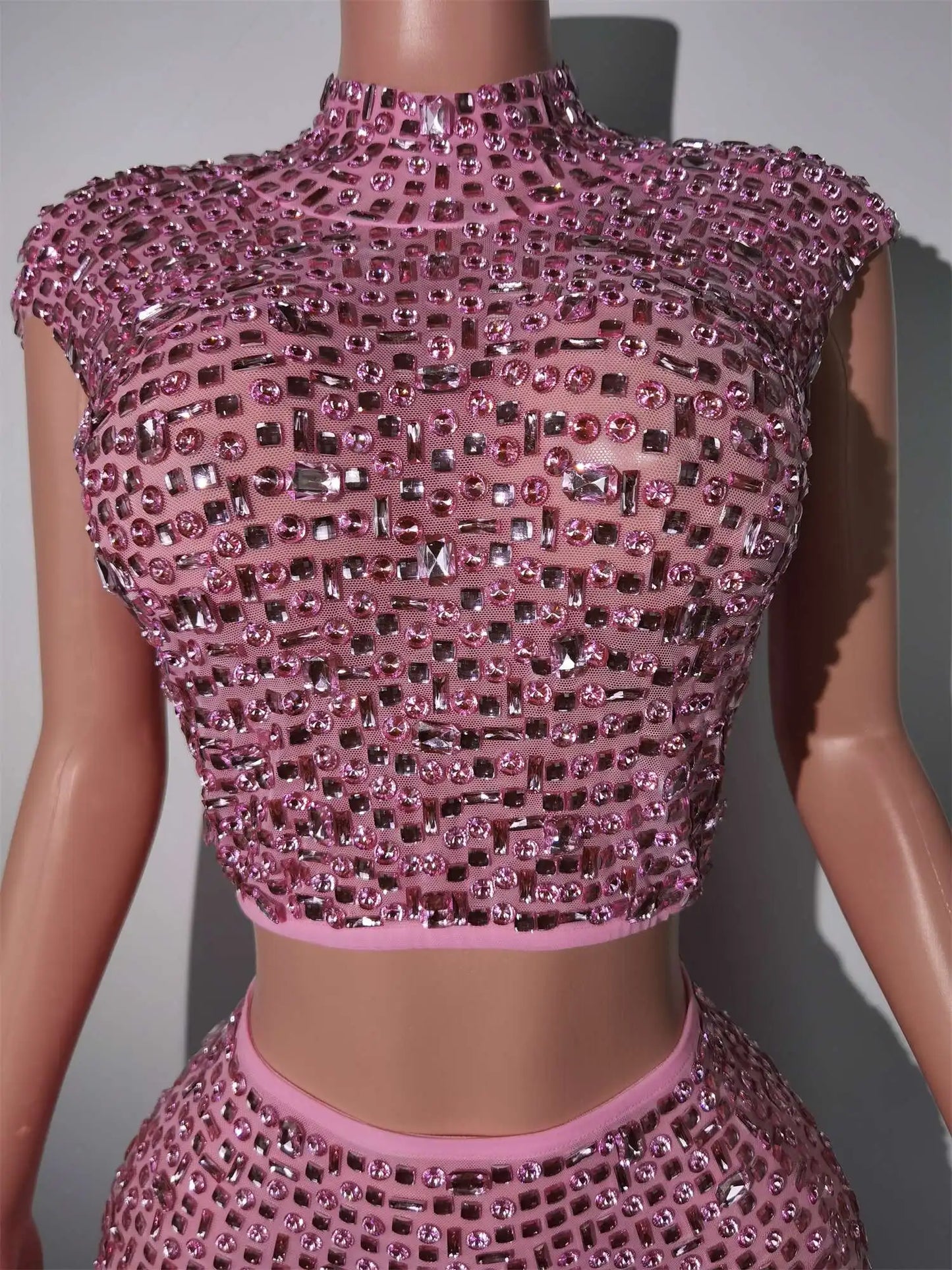 Pink Diamonds Crop Top Skirt Set