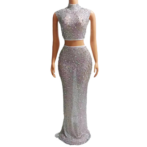 Pink Diamonds Crop Top Skirt Set