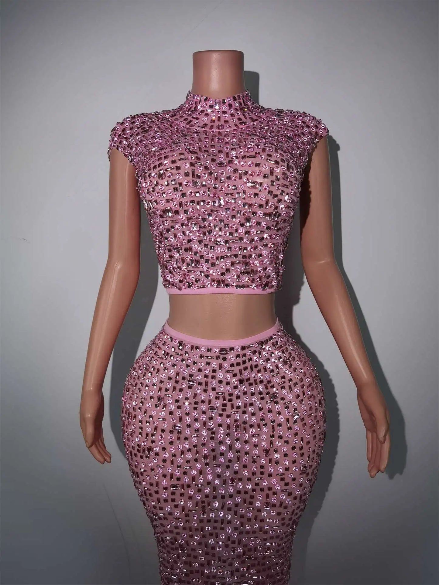 Pink Diamonds Crop Top Skirt Set
