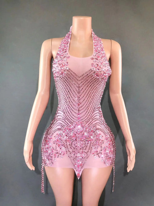 Sparkly Rhinestones  Halter Dress