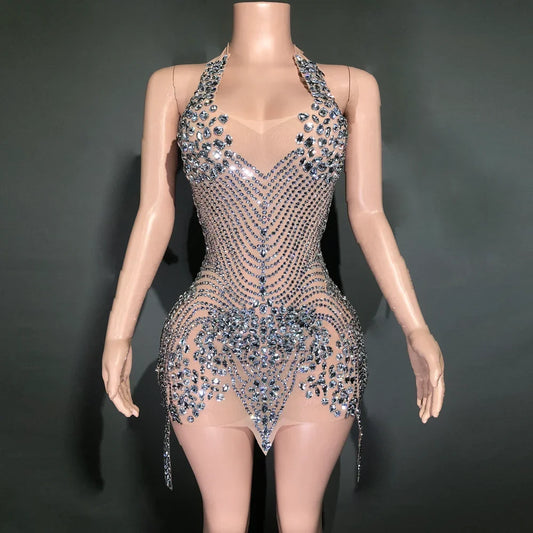 Sparkly Rhinestones  Halter Dress