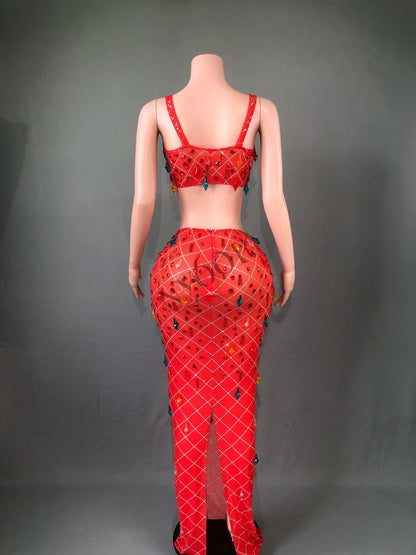 Crop Top Long Skirt Two Pieces Set