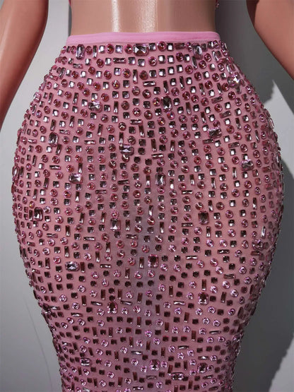 Pink Diamonds Crop Top Skirt Set