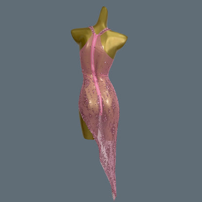 Pink Crystal Mesh Party Dress