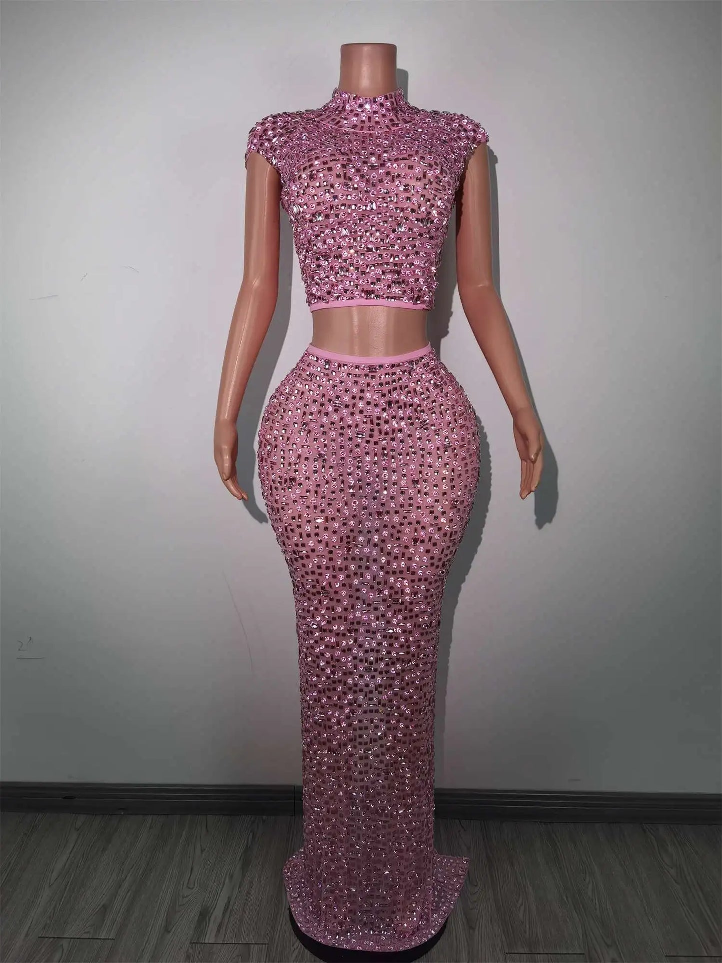 Pink Diamonds Crop Top Skirt Set