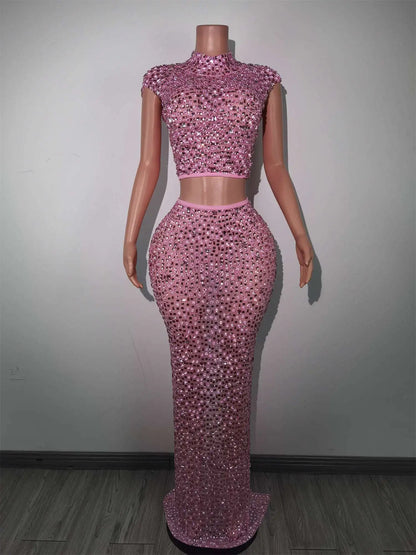 Pink Diamonds Crop Top Skirt Set