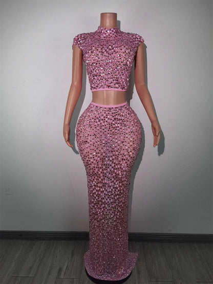 Pink Diamonds Crop Top Skirt Set