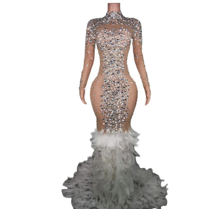 Crystal / Feather Long evening Gown