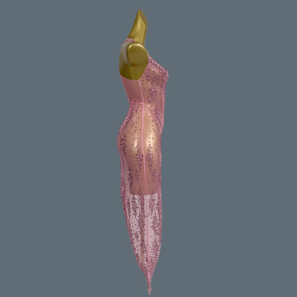 Pink Crystal Mesh Party Dress