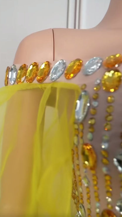 Pink & Yellow Lantern Sleeve Dress