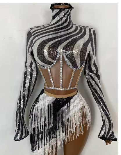 Zebra Tassels Party Dress